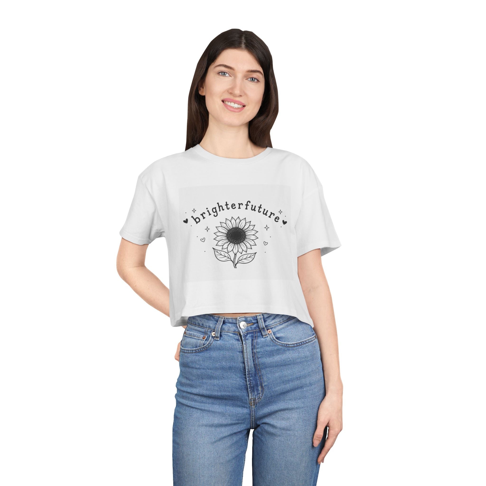 Brighter Future Sunflower Crop Tee — Positive Graphic Women's Crop Top