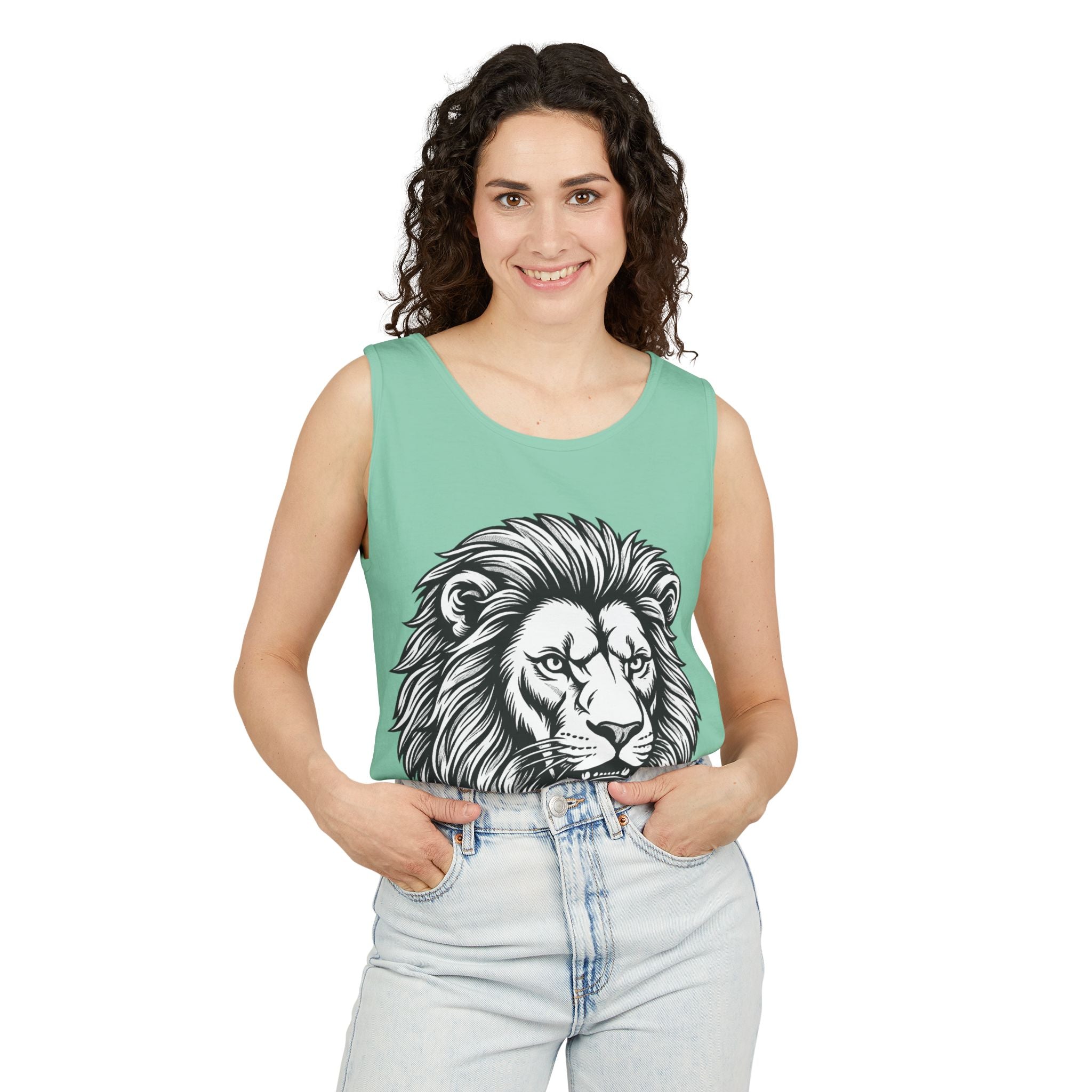 Lion Head Tank Top — Detailed Graphic Lion Illustration Men's & Women's Sleeveless Shirt