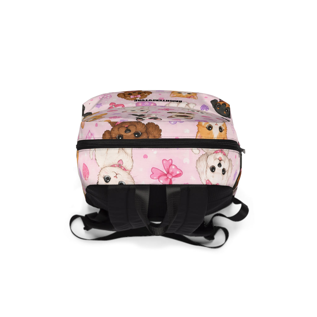 Cute Puppy Pattern Backpack — Pink Dog Print School Backpack