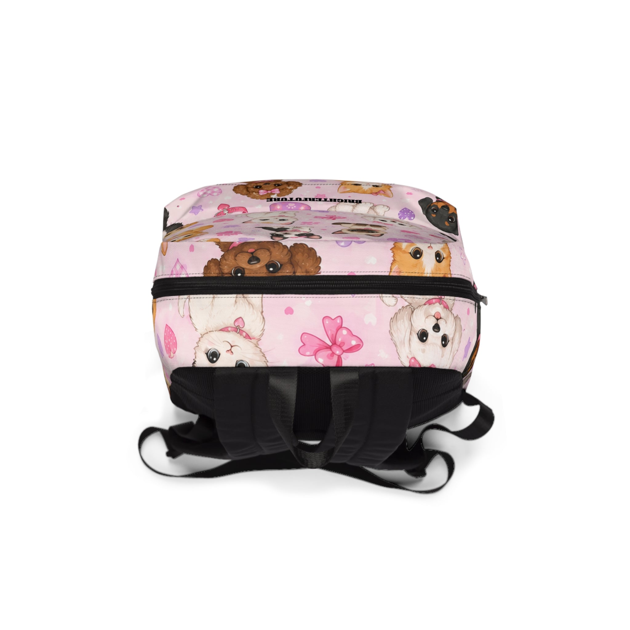 Cute Puppy Pattern Backpack — Pink Dog Print School Backpack