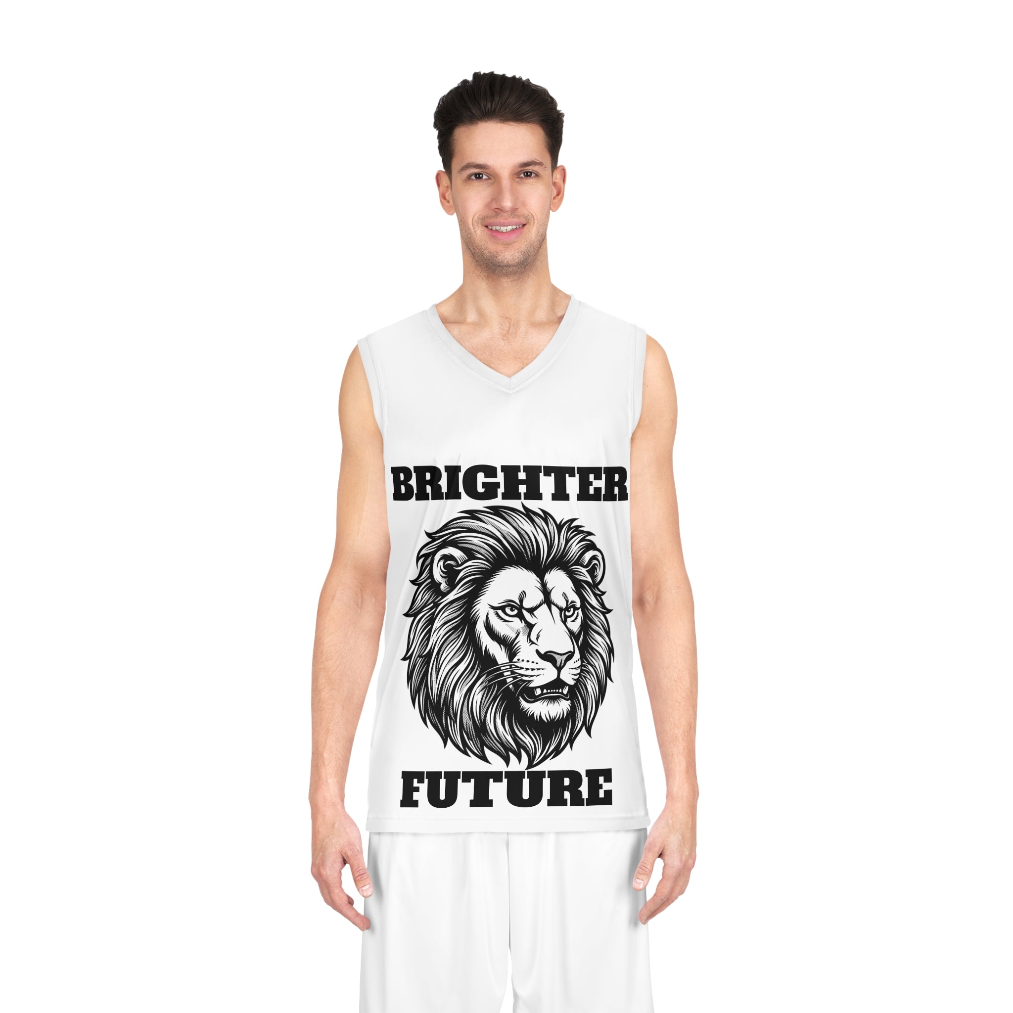 Brighter Future Basketball Jersey — Lion Graphic Sports Tank with 'Brighter Future' Text