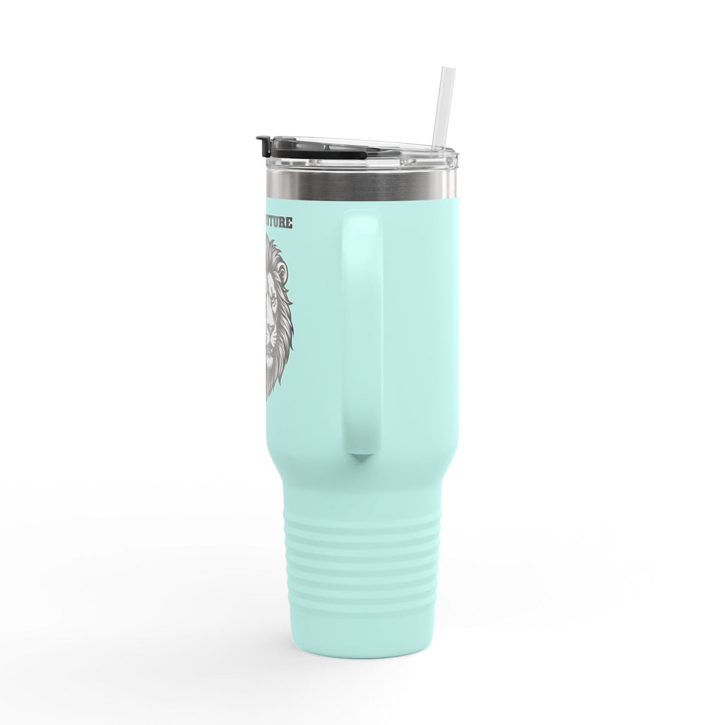 Lion Head 40oz Insulated Travel Mug — 'BrighterFuture' Thermal Tumbler with Straw