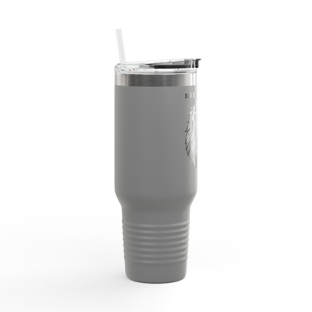 Lion Head 40oz Insulated Travel Mug — 'BrighterFuture' Thermal Tumbler with Straw