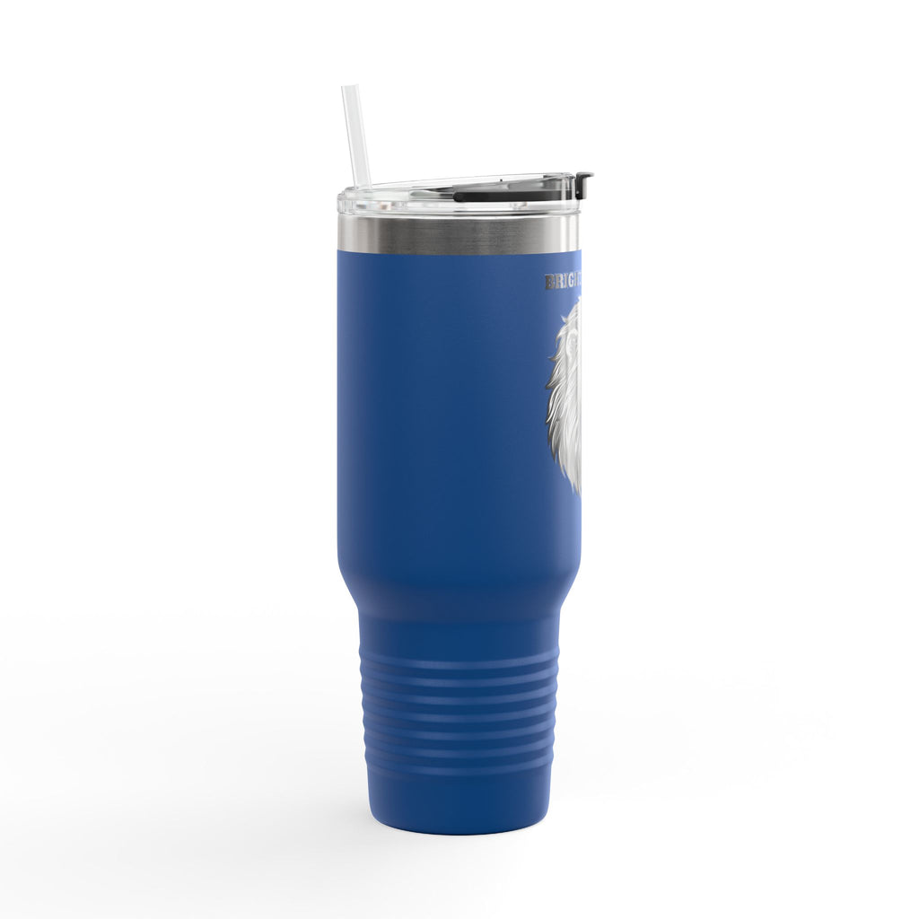 Lion Head 40oz Insulated Travel Mug — 'BrighterFuture' Thermal Tumbler with Straw