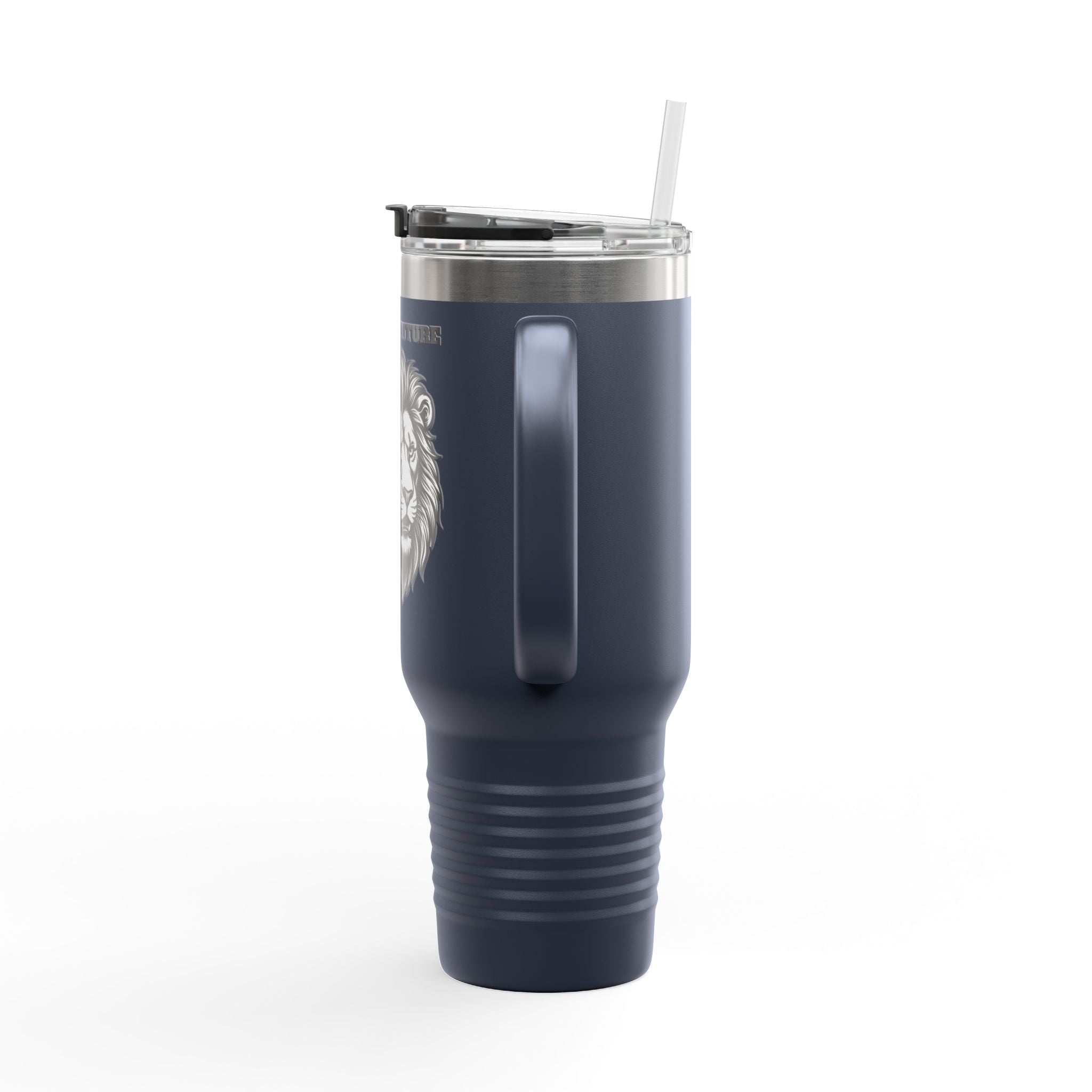 Lion Head 40oz Insulated Travel Mug — 'BrighterFuture' Thermal Tumbler with Straw