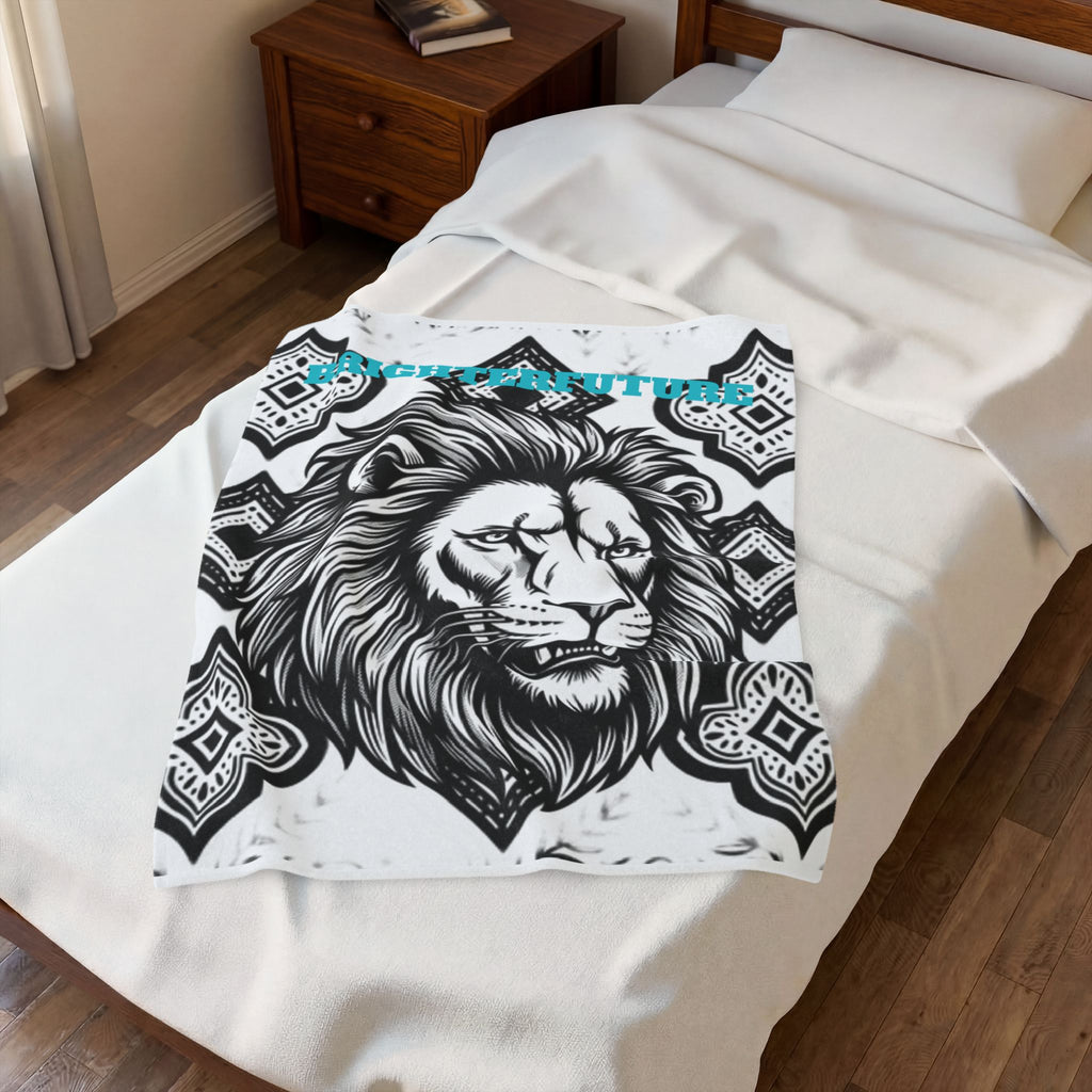 Velveteen Plush Blanket - 'BRIGHTERFUTURE' Lion Head Throw for Inspirational Home Decor